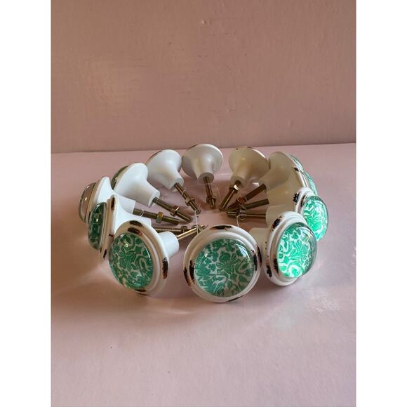 SET OF 2 Cabinet Knobs (12 Available) Turquoise Green White Distressed Farmhouse - Picture 1 of 12